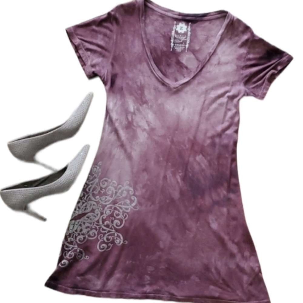 Zavella Womans Bamboo Purple Tie‎ Dye Tunic Top Size Large